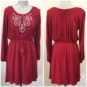 Anthro Flying Tomato Boho Embroidered Dress Red M